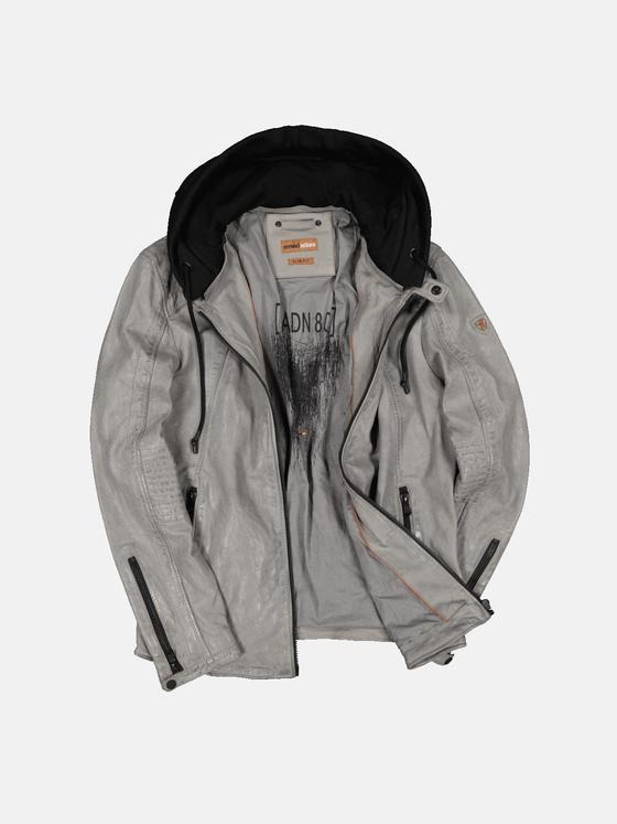 emilio adani Herren Lederjacke mit abnehmbarer Kapuze Grau 34219