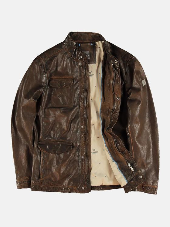 ENGBERS GERMANY Herren Sportive Lammnappa Lederjacke mit Aufgesetzten Pattentaschen Braun 31331
