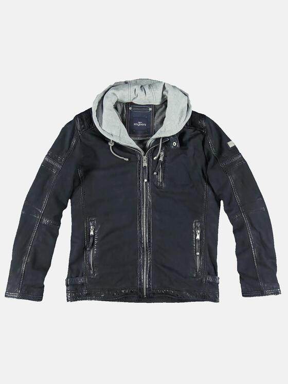 engbers Herren Lederjacke mit Hoodie-Inlet Blau 31862