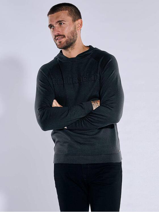 emilio adani Herren Pullover mit Kapuze Schwarz 37443