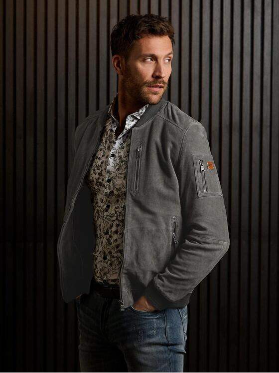 emilio adani Herren Lederjacke slim fit Grau 38290