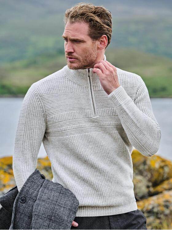 engbers Herren Pullover mit Troyerkragen Silbergrau 38021