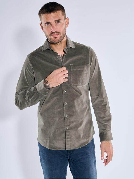 emilio adani Herren Langarm-Hemd aus Babycord Oliv 39483
