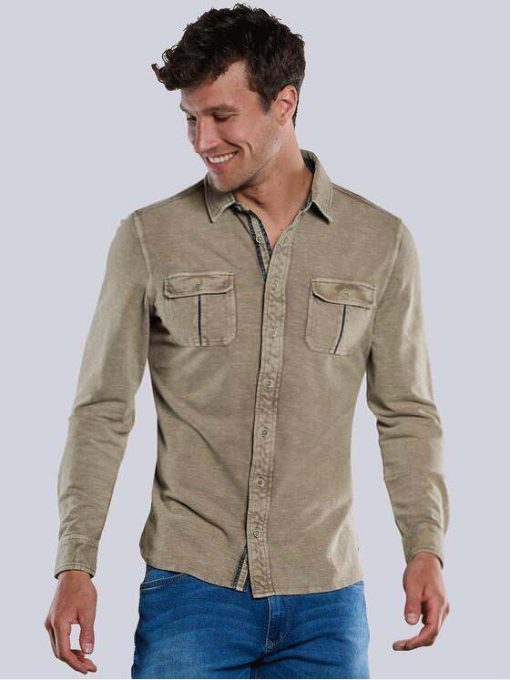 engbers Herren Langarm-Shirt mit Polo-Kragen Hellbraun 33746