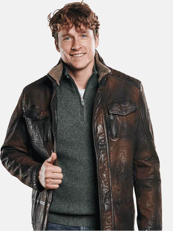 engbers Herren Lederjacke mit abnehmbarem Kunstpelz Braun 30160