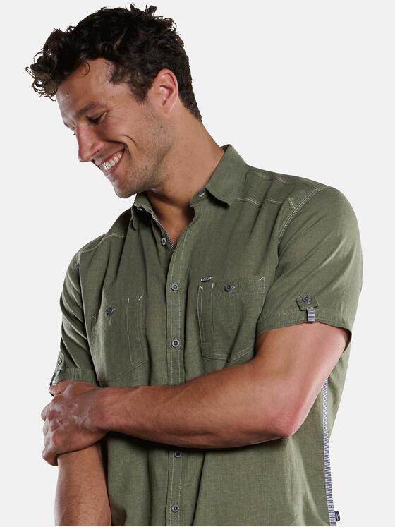 engbers Herren Kurzarm-Hemd mit Leinen-Anteil Khaki 33443