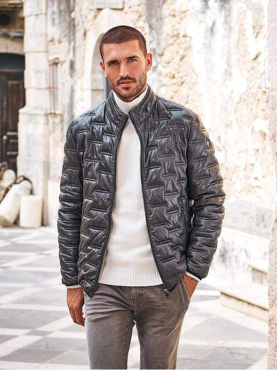 emilio adani Herren Lederjacke regular Grau 35201