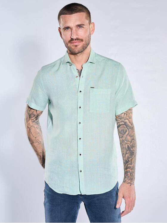 emilio adani Herren Leinen-Kurzarmhemd mit Brusttasche Mint 40347
