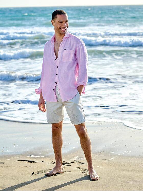 emilio adani Herren Langarm-Hemd aus Leinen Violett 38559