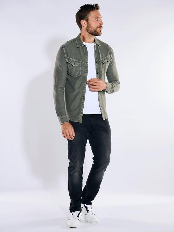emilio adani Herren Langarm-Shirt mit Polo-Kragen Grün 36801