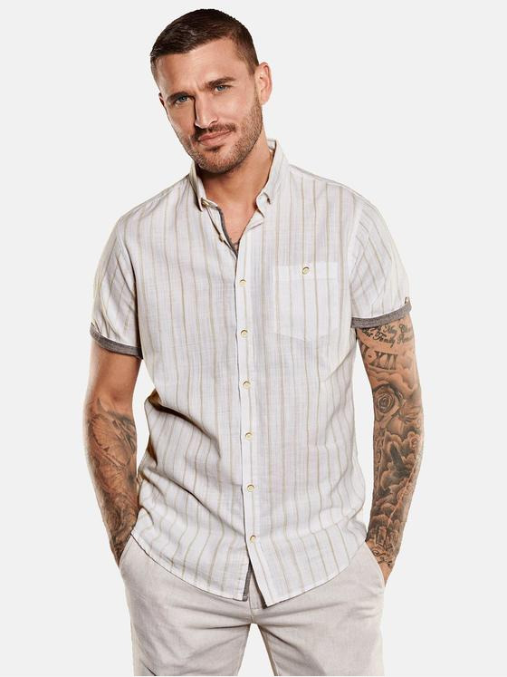 emilio adani Herren Kurzarm-Hemd gestreift Beige 34445
