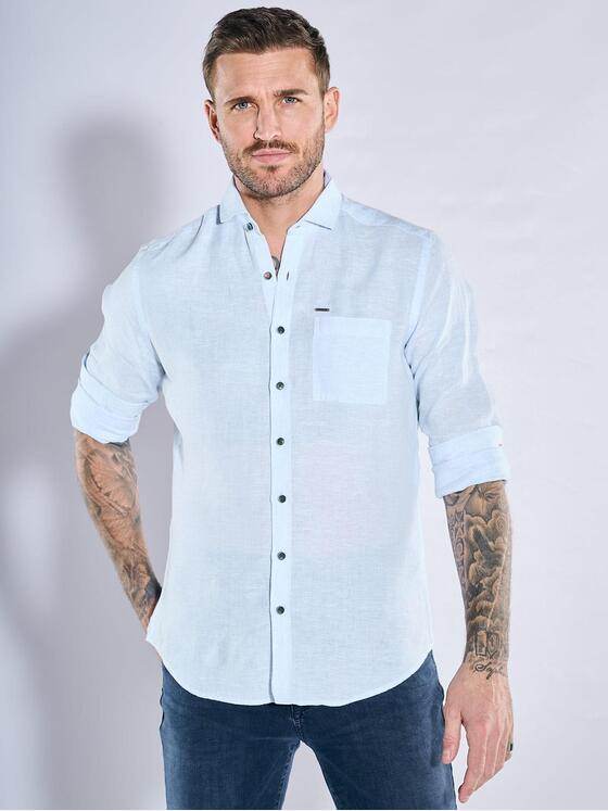 emilio adani Herren Langarm-Hemd aus Leinen Blau 38566