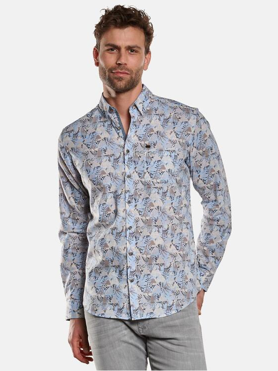 engbers Herren Langarm-Hemd mit Leinen-Anteil Hellblau 33048