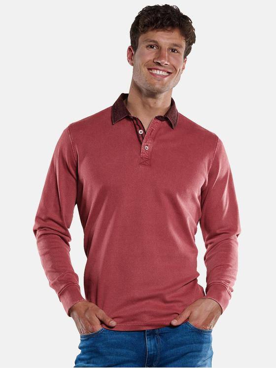 engbers Herren Langarm-Shirt Polokragen Lachsrot 33770