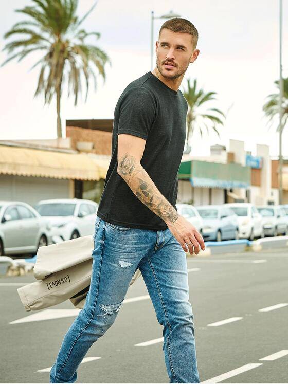 emilio adani Herren T-Shirt uni Schwarz 34489
