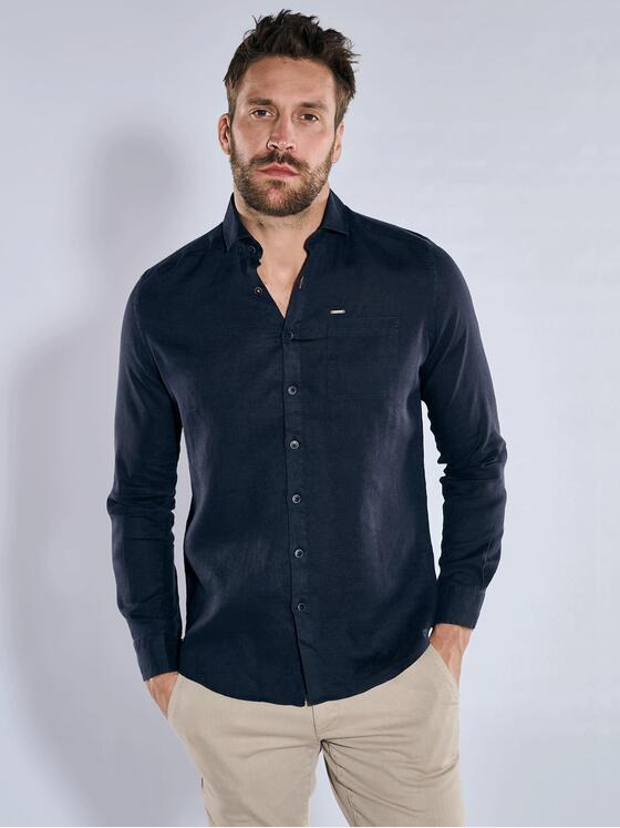 emilio adani Herren Langarm-Hemd aus Leinen Blau 36691