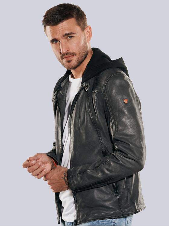 emilio adani Herren Lederjacke slim fit Grau 35204