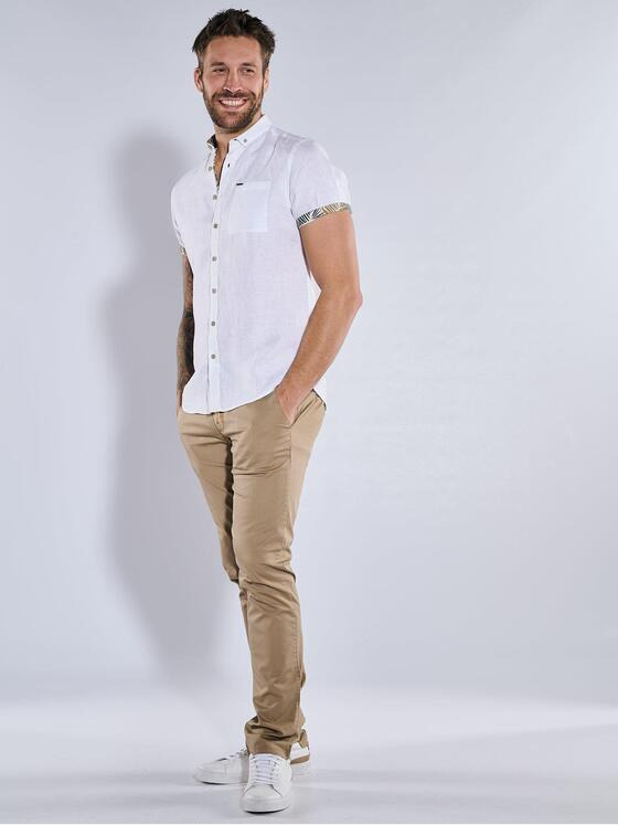 emilio adani Herren Kurzarm-Hemd aus Leinen Weiß 36853