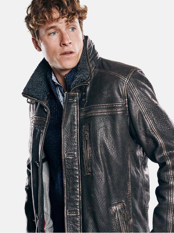 engbers Herren Lange Lederjacke Anthrazit 30753
