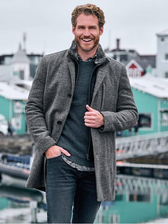 engbers Herren Mantel mit heraustrennbarem Kragen Grau 39409