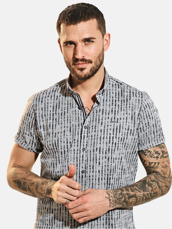 emilio adani Herren Kurzarm-Hemd gestreift Grau 31675