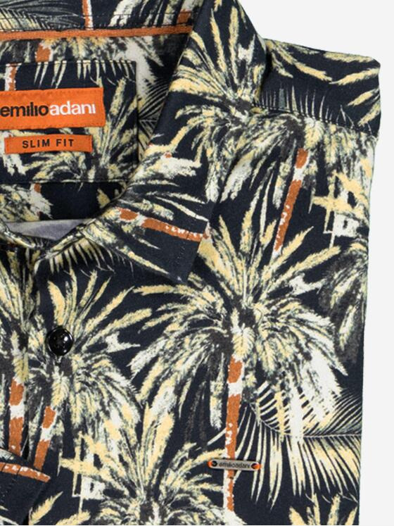 emilio adani Herren Kurzarm-Hemd slim fit Gelb 36966