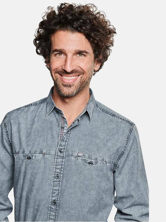 engbers Herren Langarm-Hemd gemustert Petrolblau 32049