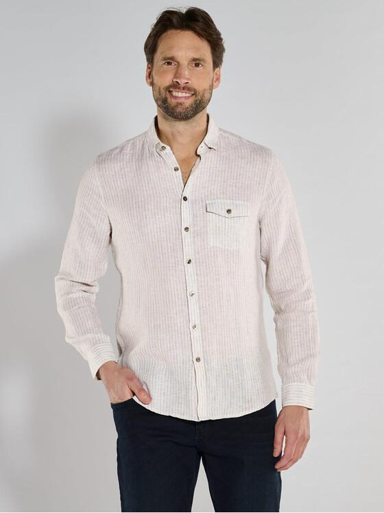 ENGBERS GERMANY Herren Langarm-Hemd aus softem Leinen Beige 36861