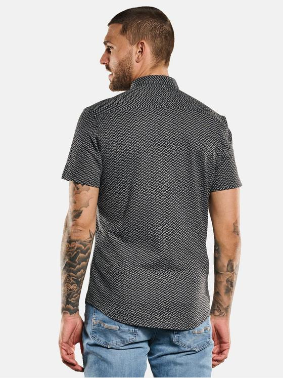emilio adani Herren Kurzarm-Hemd aus Jersey Schwarz 33081