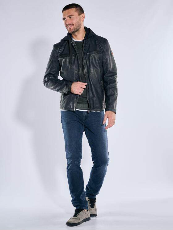 emilio adani Herren Lederjacke mit abnehmbarer Kapuze Anthrazit 39277