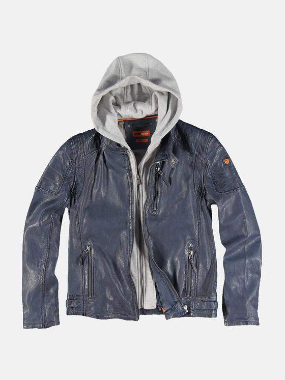 emilio adani Herren Sportive Lederjacke mit Sweatkapuze Blau 31061
