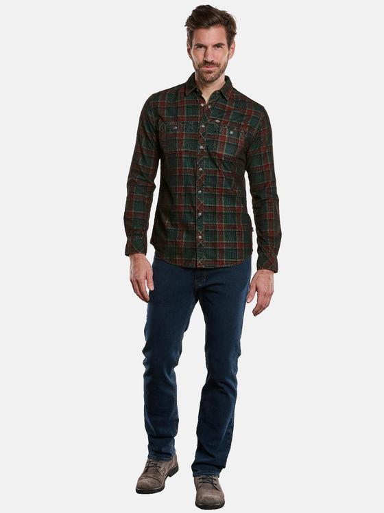 engbers Herren Cord-Hemd kariert Petrolgruen 33378