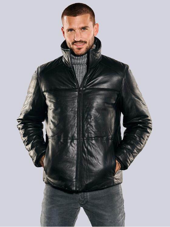 emilio adani Herren Lederjacke slim fit Schwarz 35437