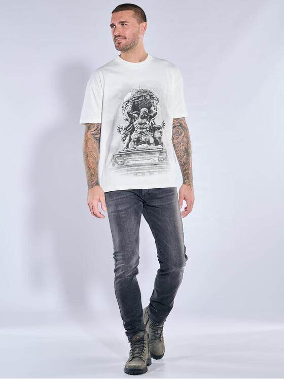 emilio adani Herren Modisches T-Shirt mit Druck Naturweiss 39940