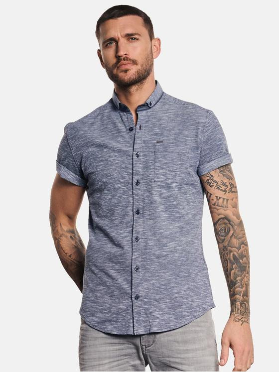 emilio adani Herren Hemd kurzarm in Flammgarn-Optik Blau 32646