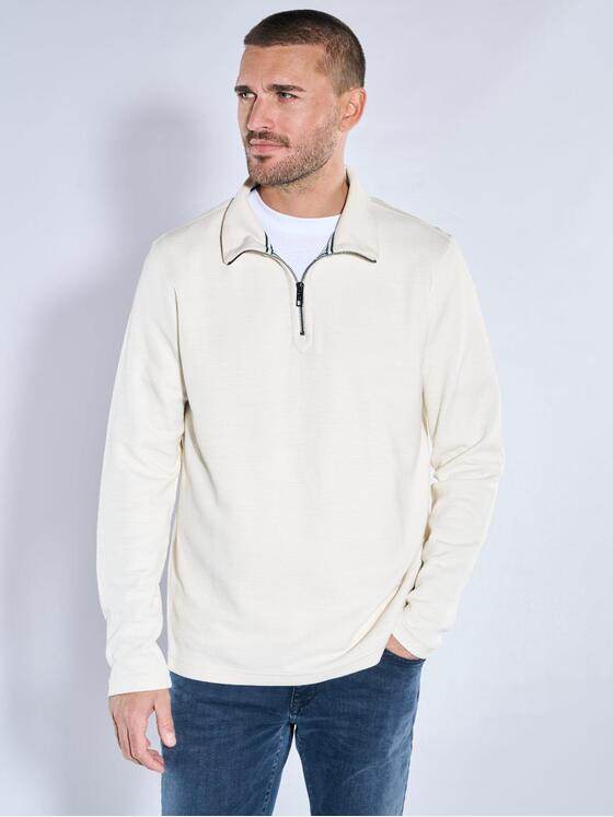 emilio adani Herren Modisches Sweatshirt mit Stehkragen Naturweiss 39959