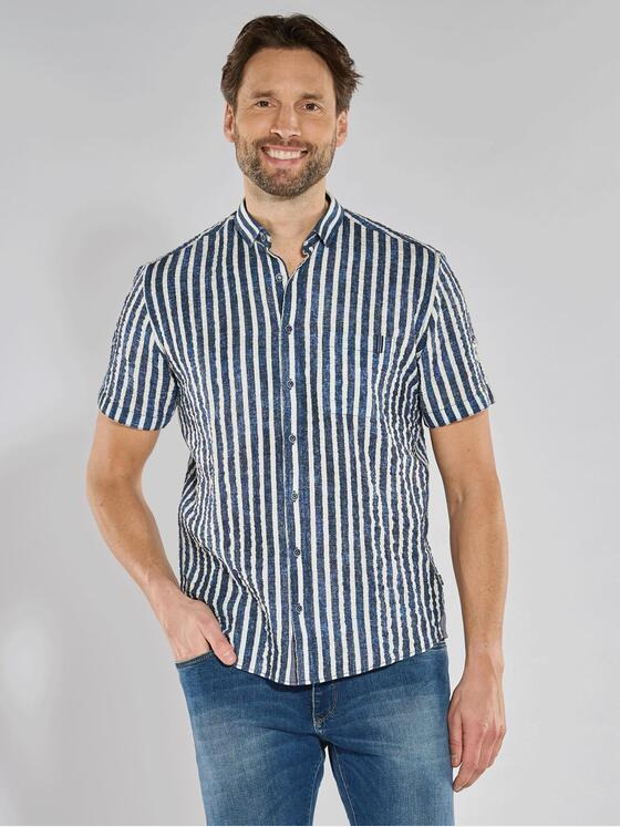 engbers Herren Kurzarm-Hemd gestreift Blau 36882