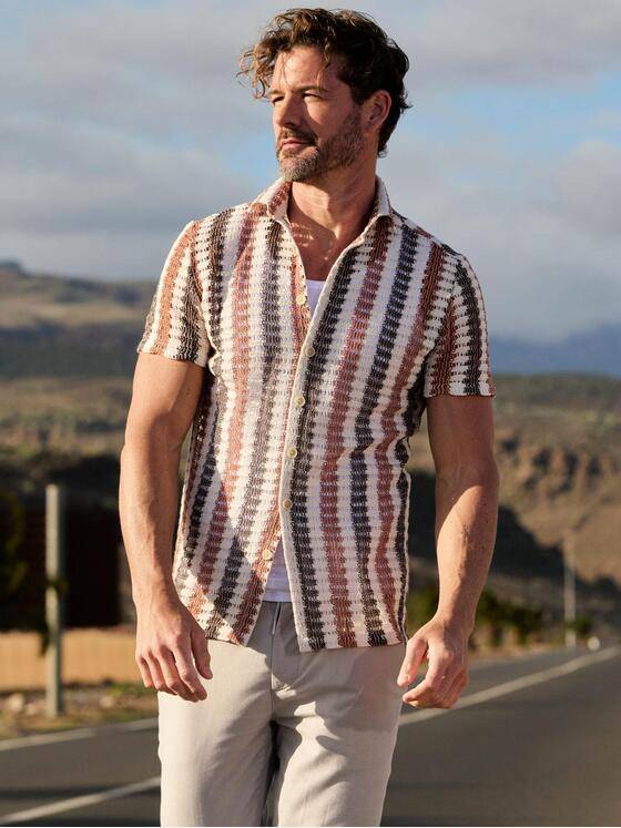 emilio adani Herren Hemd gemustert Braun 40405