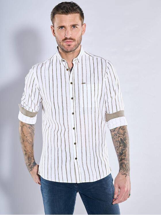 emilio adani Herren Langarm-Hemd gestreift Naturweiss 38483