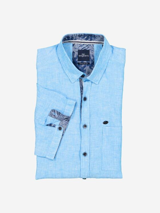 engbers Herren Kurzarm-Hemd aus Leinen Petrolblau 36631