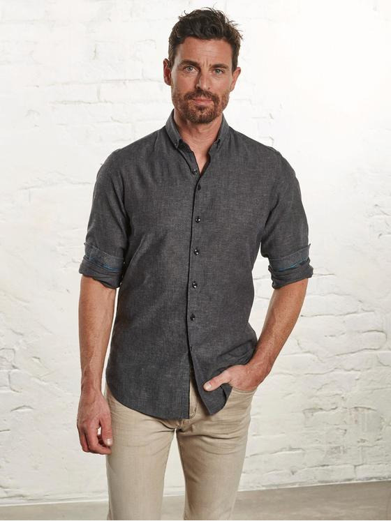 ENGBERS GERMANY Herren Langarm-Hemd aus Leinen Anthrazit 32688