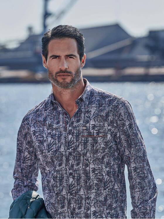 engbers Herren Floral gemustertes Langarmhemd Bordeaux 30381