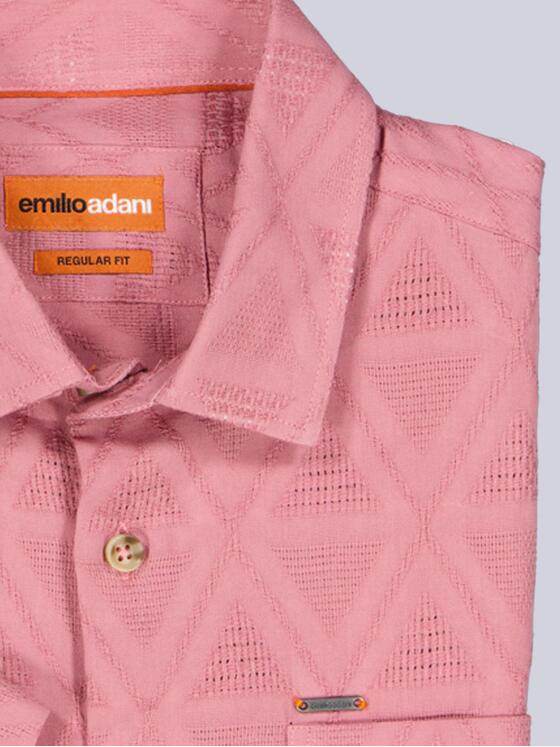 emilio adani Herren Kurzarm-Hemd mit Jaquard-Musterung Rosa 40702