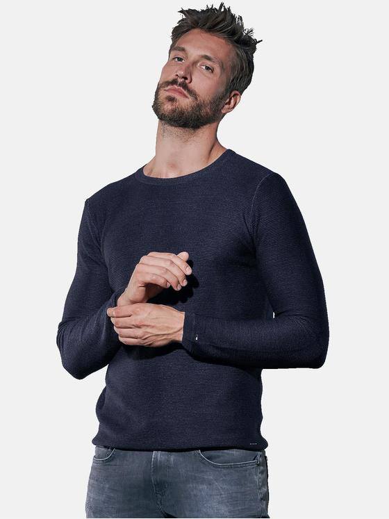 emilio adani Herren Rundhalspullover aus softem Garn mit feiner Struktur Blau 30427