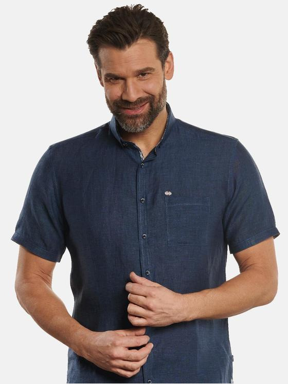 engbers Herren Kurzarm-Hemd aus Leinen Saphirblau 32821