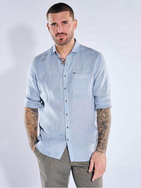 emilio adani Herren Modisches Leinen-Hemd Hellblau 40343