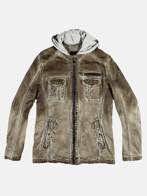 engbers Herren Lederjacke mit abnehmbarer Kapuze Khaki 29064