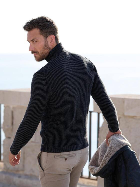 emilio adani Herren Pullover mit Rollkragen Schwarz 37980