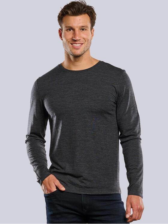 ENGBERS GERMANY Herren Langarmshirt aus Merinowolle Grau 34040