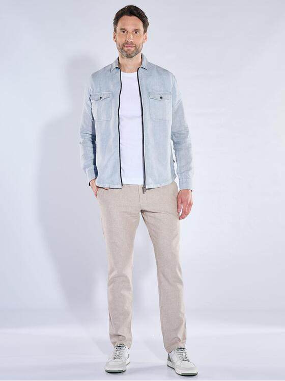 engbers Herren Leinen Overshirt mit Zipper Hellblau 40211